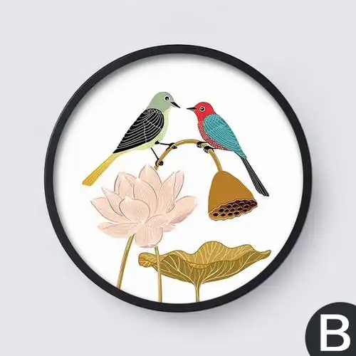 圆形装饰画客厅简约现代挂画餐厅卧室小清新田园壁画北欧墙画花鸟