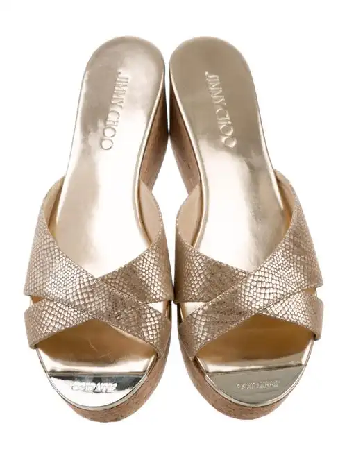 jimmy choo embossed slide sandals