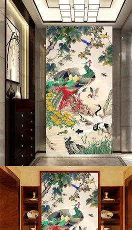 百鸟朝凤工笔画中式玄关