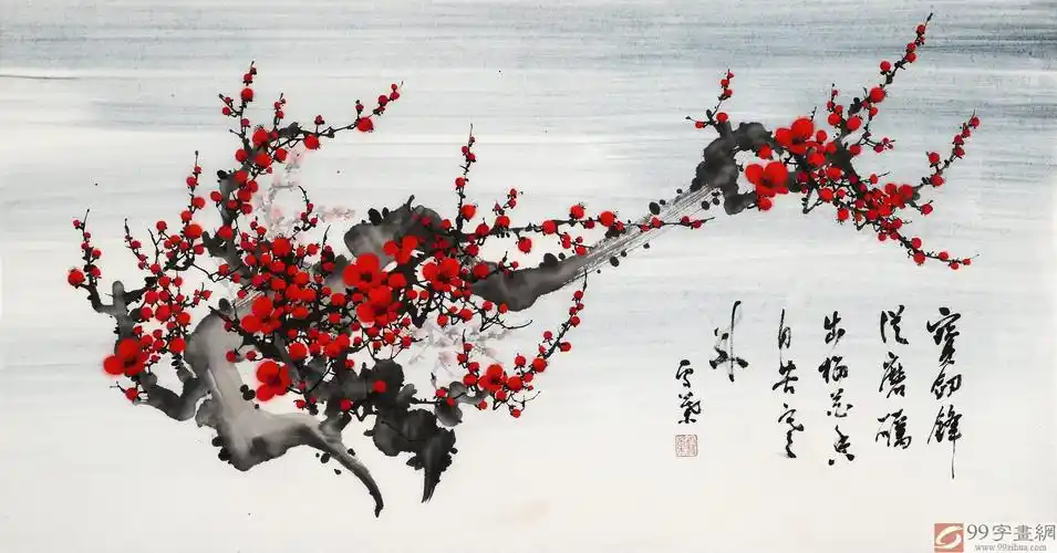 何华贤 三尺写意梅花国画《梅花香自苦寒来》 - 梅花图 - 99字画网