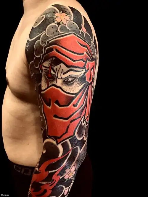 忍者,火男拼接花臂_达摩手臂纹身图案大全 - 纹身大咖