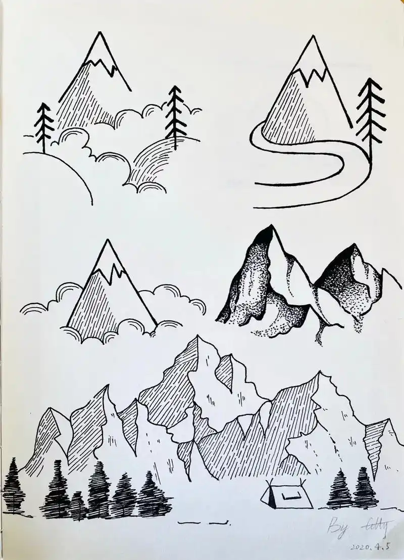 山水黑白简笔画7215 #画画 #线条画 #简笔画 #临摹 - 抖音