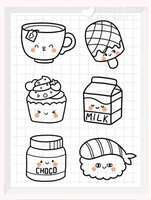 新手91超甜小兔子甜品简笔画附线稿91简笔画甜品少女心pink马克甜品