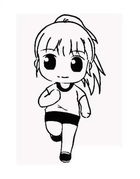 女孩儿在跑道上跑步的简笔画