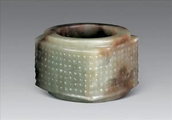 现代 和田玉乳丁纹玉琮