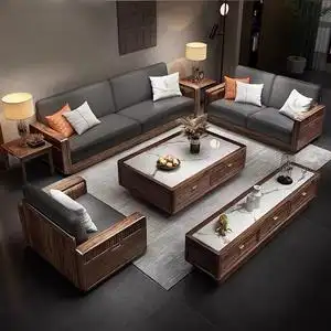百变小木家具旗舰店天猫现代新中式真皮沙发大户型组合高端奢华客厅