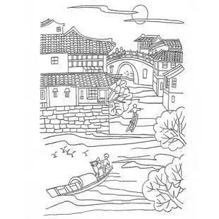 江南水乡无锡的风景儿童简笔画