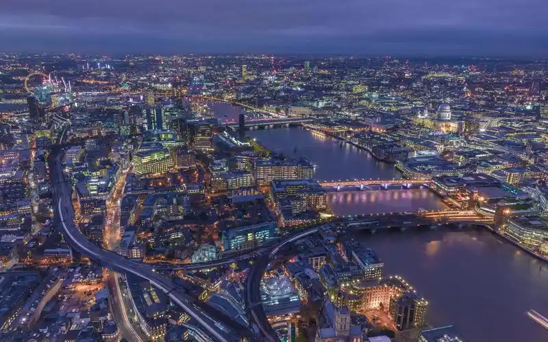 伦敦,英国,城市夜景,俯视图