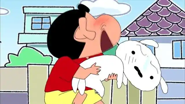 蜡笔小新:小新做梦抱着小白,表情很奇怪,小葵是嫌弃的表情吗