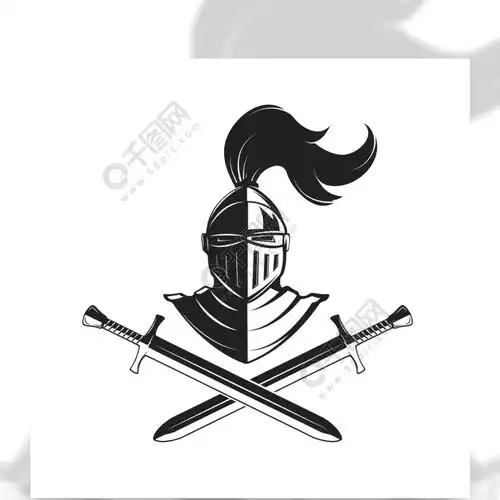 与在白色背景隔绝的两把剑的骑士盔甲标志,标签,标志,标志,商标的设计