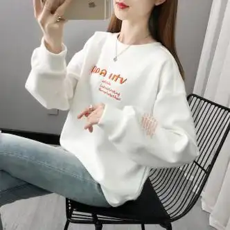 御阅棉质春秋薄长袖卫衣女韩版宽松显瘦设计感上衣网红白色m