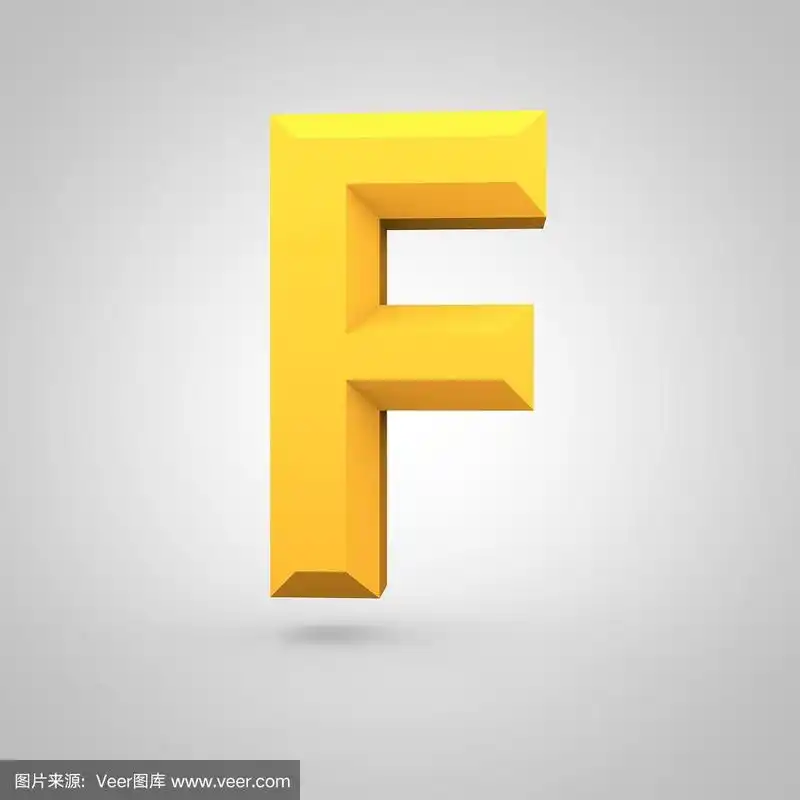 黄色低聚字母f大写字母孤立在白色背景.