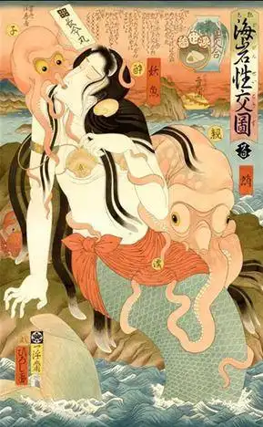 葛饰北斋他笔下的美人大多是修长的脸,微张的小口,再加上精致的笔法