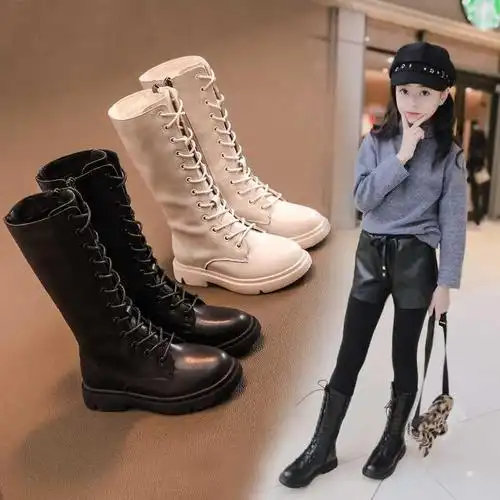 女童童鞋儿童靴子加绒皮靴2020年新款长靴春秋皮靴