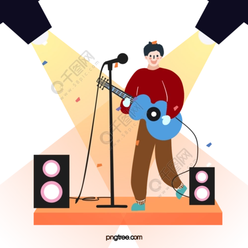 卡通手绘舞台演唱表演插画