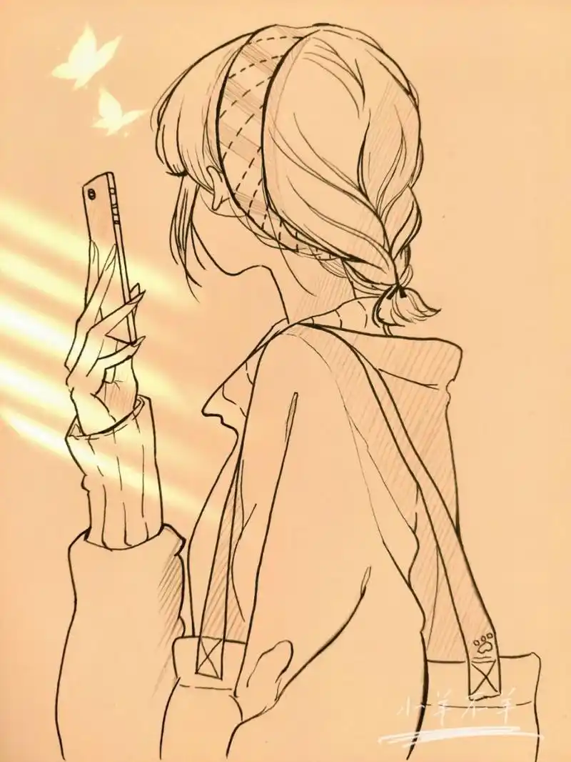 美女黑白简笔画#绘画教程34(附过程) 少女背影黑白简笔画74绘画过程