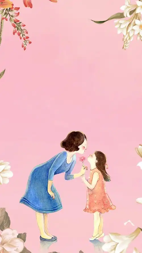 感恩母亲节母女唯美插画,锁屏图片,高清手机壁纸,节日-回车桌面