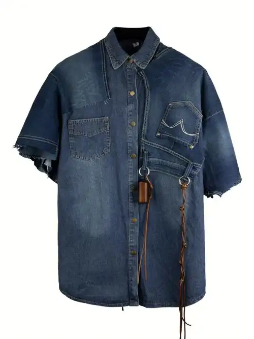 remake1分钟教你用牛仔裤改造解构短袖衬衫