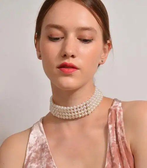 短款复古优雅赫本多层珍珠项链项圈choker颈链项链