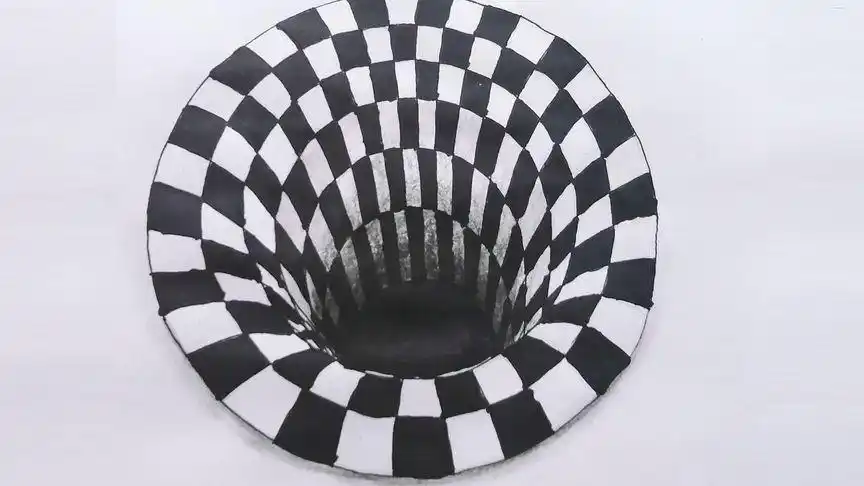 3d立体画"黑白方块"用铅笔棉签显示立体视觉 简单易学