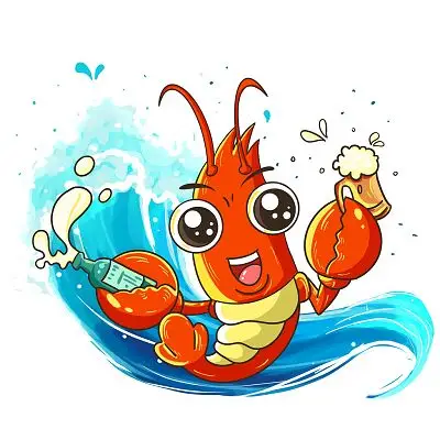 手绘卡通创意啤酒龙虾原创素材小龙虾