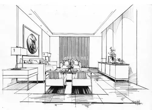 室内空间手绘线稿分享!