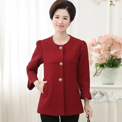 中老年女装春秋装外套中年人九分袖大码宽松上衣妈妈装短款外套女