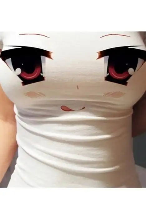 包邮3d性感大胸奶显胸大眼睛表情包女主播t短袖紧身修身凸显t恤女