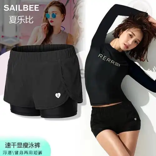 泳裤女浮潜潜水服温泉平角泳裤防走光四角游泳裤短裤高腰三角裤