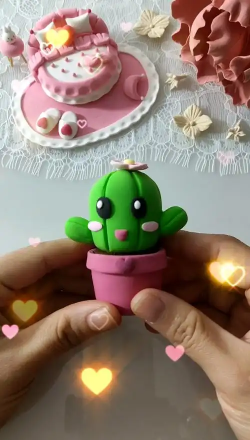 手工制作#萌萌哒,粘土仙人球盆栽摆件.