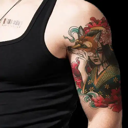 纹身贴半臂男女花臂网男潮ins风女个性刺青身手臂黑暗系花臂艺妓