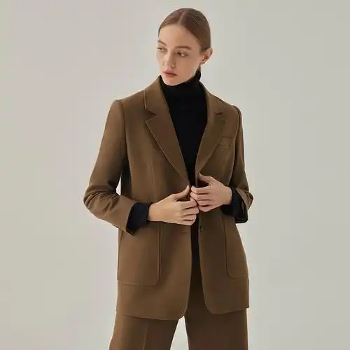ladyselite棕色羊毛西装外套2022秋季新品oversize高级西装