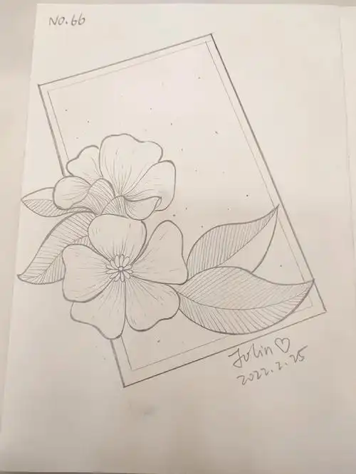 no66两朵小花线条控笔练习黑白装饰画