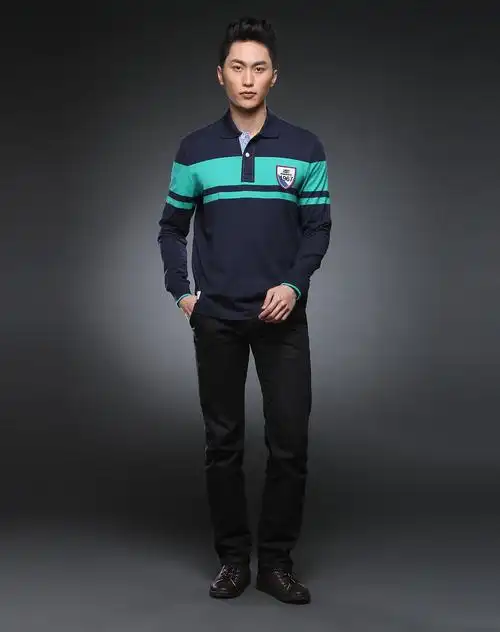 newman蓝绿色拼色长袖polo衫151010803039_唯品会