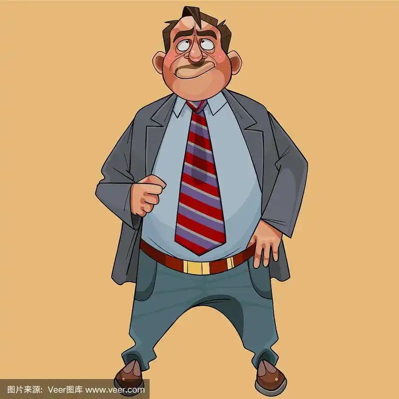 卡通人物,西装革面,领带向上看