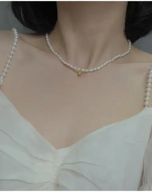 hzyeyuan手作金珠小米珠颈链珍珠串锁骨链短款项链叠戴ins风10671