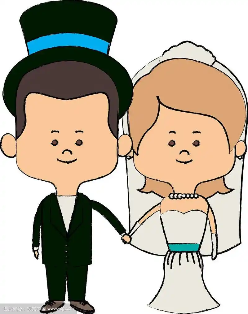 可爱的夫妻,丈夫,妻子穿着婚纱快乐