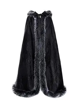 花椿诗意冬季汉服斗篷男女长款黑色毛领系带加绒加厚复古披风外套