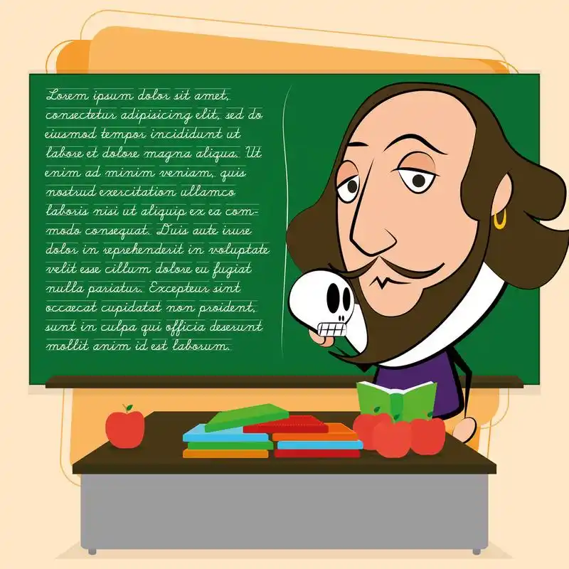 威廉 · 莎士比亚卡通教室场景中