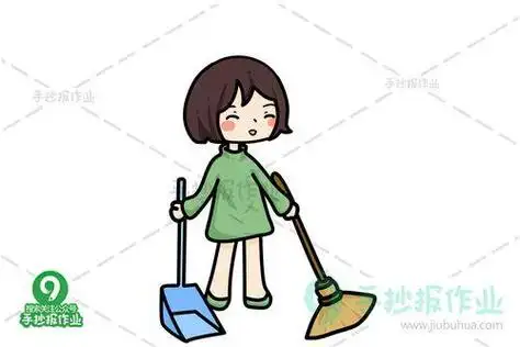 帮妈妈做家务扫地的女孩简笔画