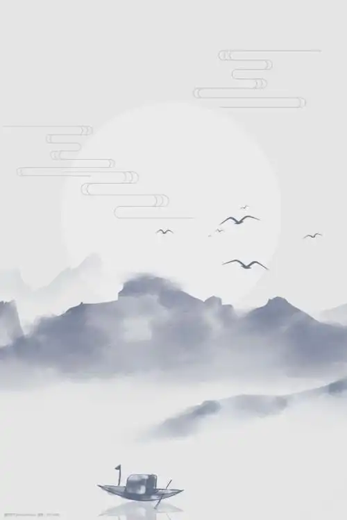 古风中国风灰色简约湖面泛舟背景