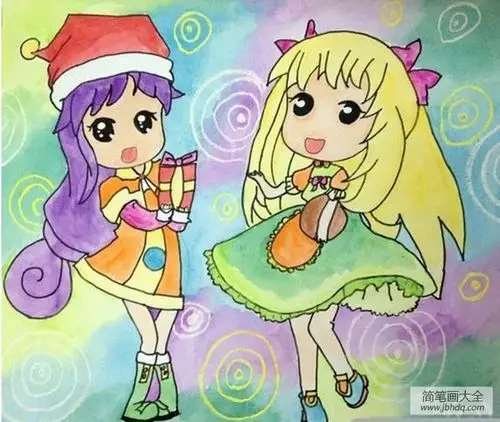 儿童画 可爱的卡通女孩