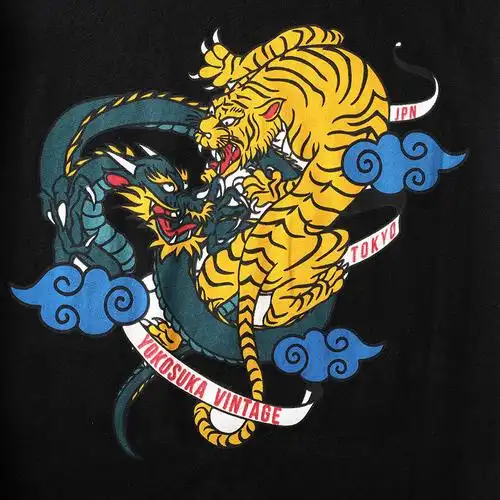 中国国风夏季纯棉龙虎印花个性霸气上衣百搭t恤