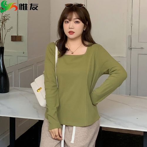 衫女胖mm大码女装冬装胖妹妹保暖显瘦上衣 方领绿色 p2建议140-160斤