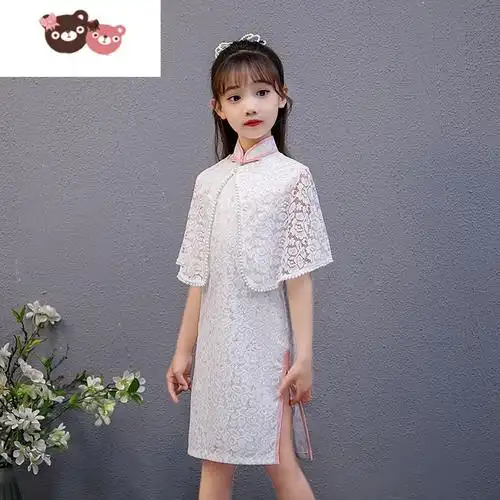 绿彩虹光女童改良旗袍夏季中国风儿童中式礼服小女孩公主连衣裙唐装