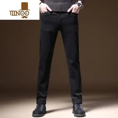 yanxu2023夏季黑色牛仔裤男士修身小直筒轻商务百搭休闲长裤子男装薄