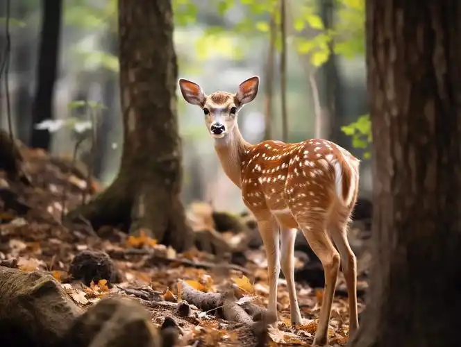 森林里可爱的小鹿梅花鹿大自然野生动物