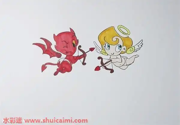 简笔画q版的天使与恶魔