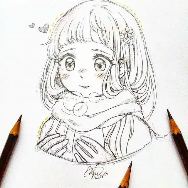 二次元黑白线稿插画女,超可爱的二次元美少女图片