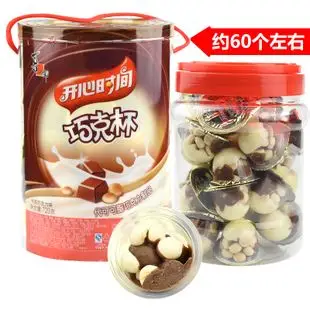 喜之郎开心时间巧克杯星球杯720g/370g桶装巧克力饼干代可可脂